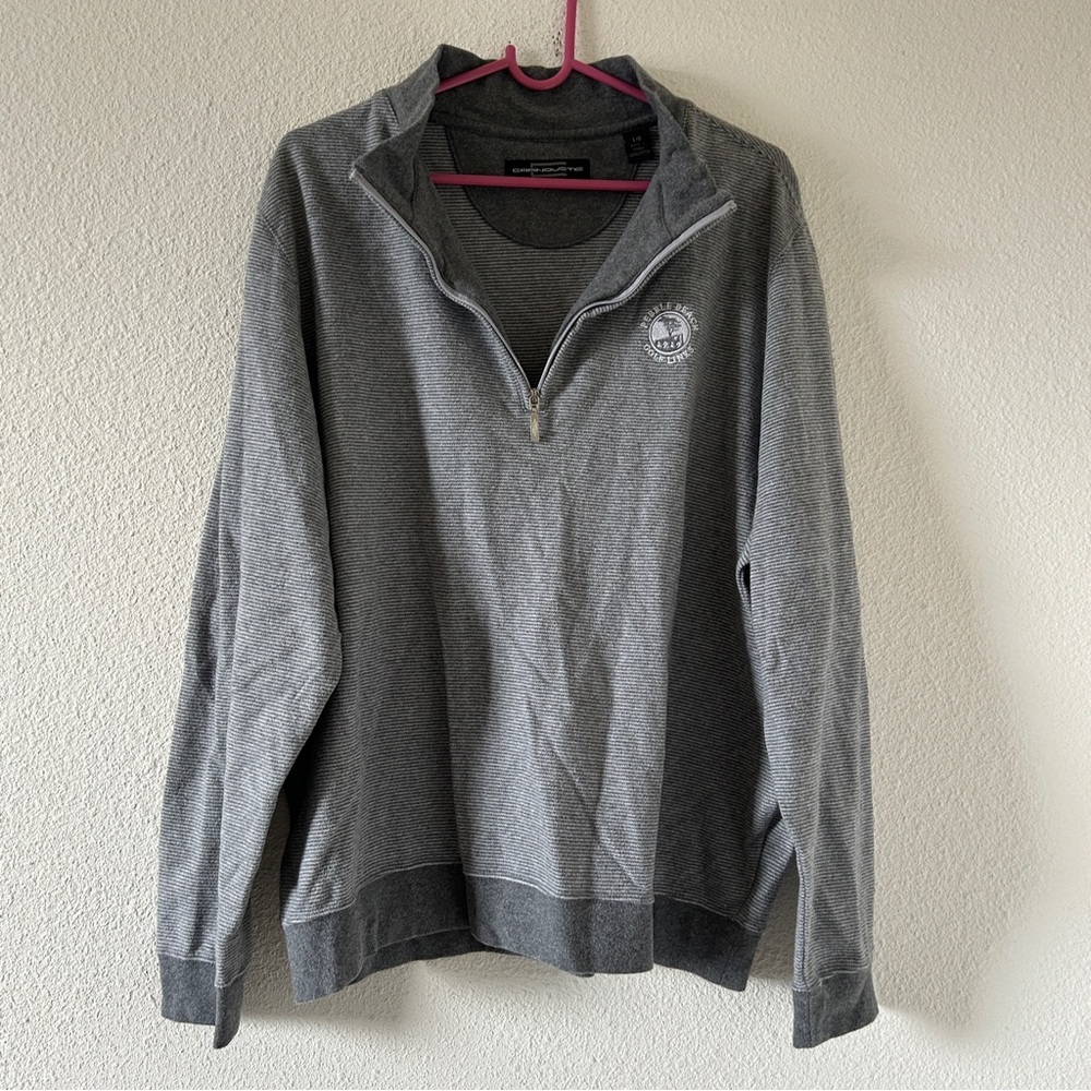 Carnoustie Pebble Beach Golf Link 1/3 Zip Pop On Sweater Striped Men Large Gray